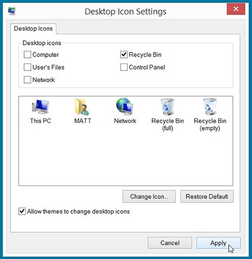 how to show recycle bin on desktop in windows 8