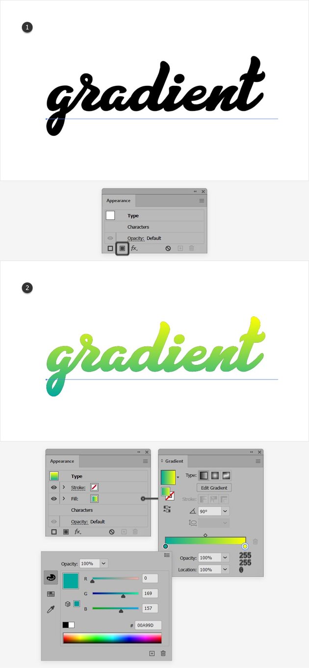 apply gradient text illustrator