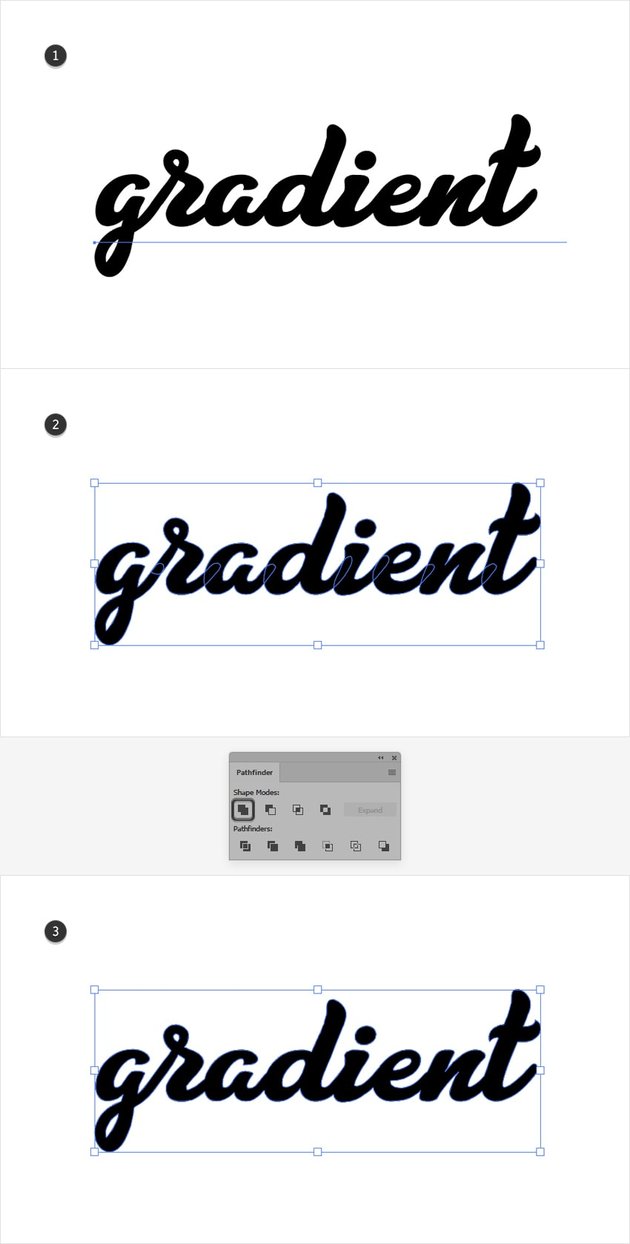 apply outline draw gradient text illustration