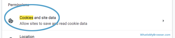 Cookies section in Site Settings