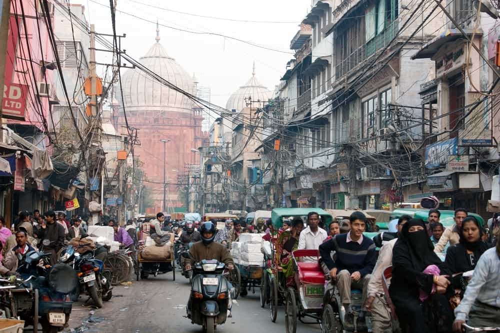 Overcrowded street in old Delhi
