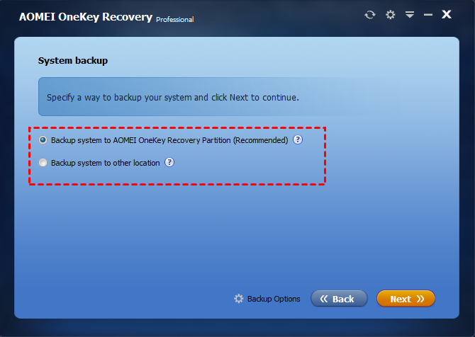 Backup to AOMEI OneKey Recovery Partition