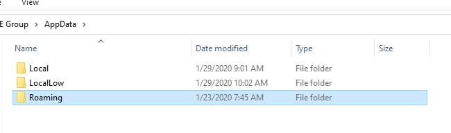 Roaming folder in AppData folder in windows file manager