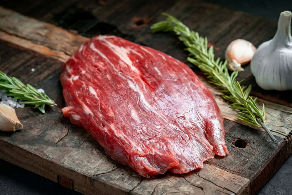 Raw flank beef steak
