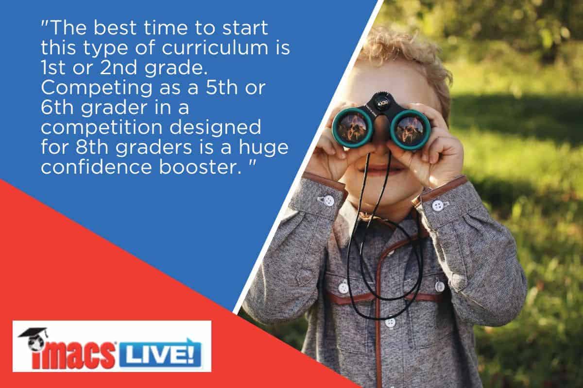 When is the best time to build the skills to succeed on the AMC? Picture of boy with binoculars and text of reasons to start early.
