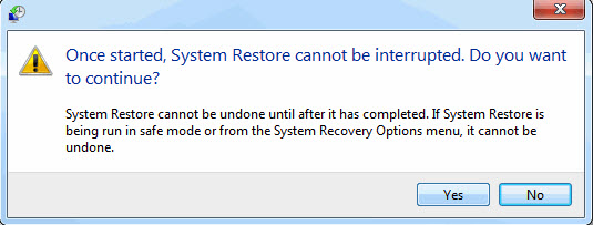 Windows 7 restore end of confirmation