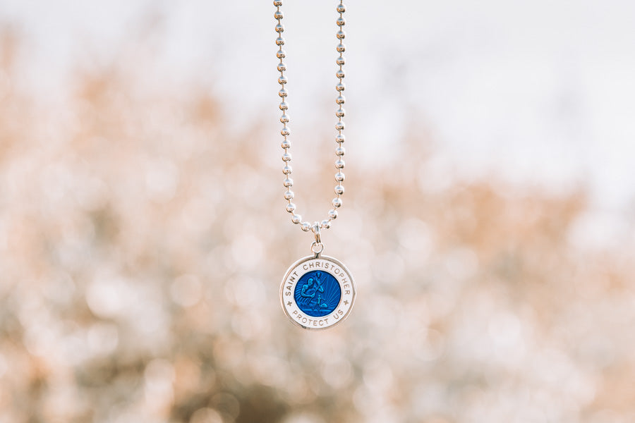 st christopher blue and white necklace