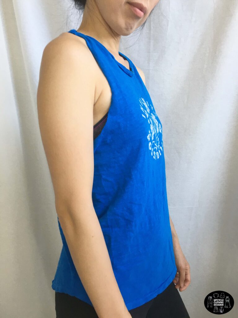 Side view of a DIY twisted tank from a t-shirt