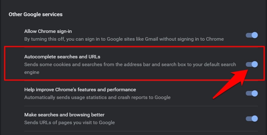 Search autocomplete and URL options in Chrome browser