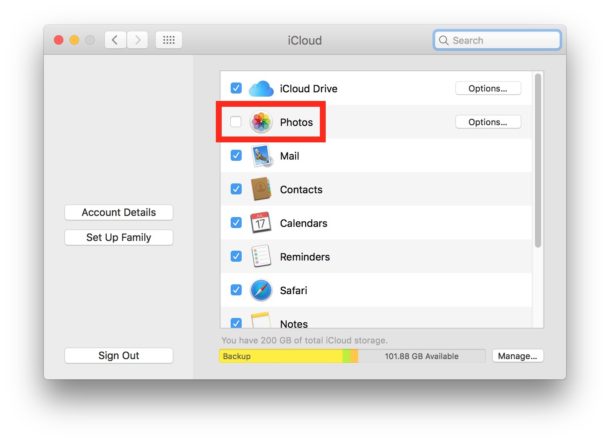 Turn off all iCloud features of Photos on Mac