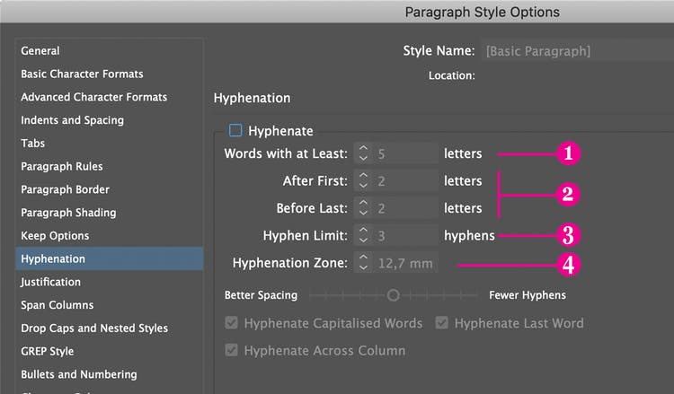 Hyphenation control in InDesign