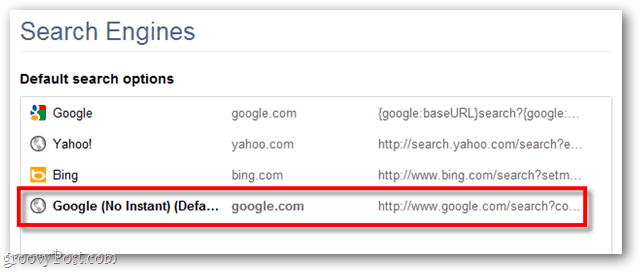 Google Chrome Default Search Options