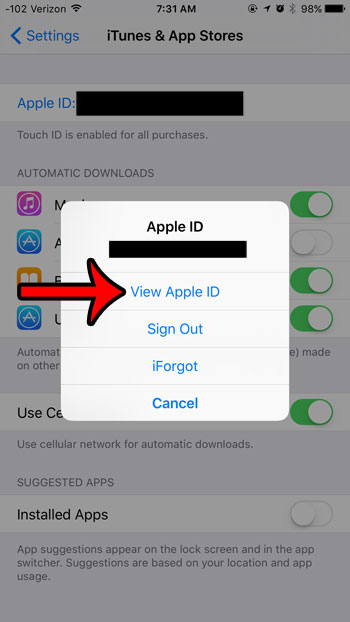 Click to see apple id