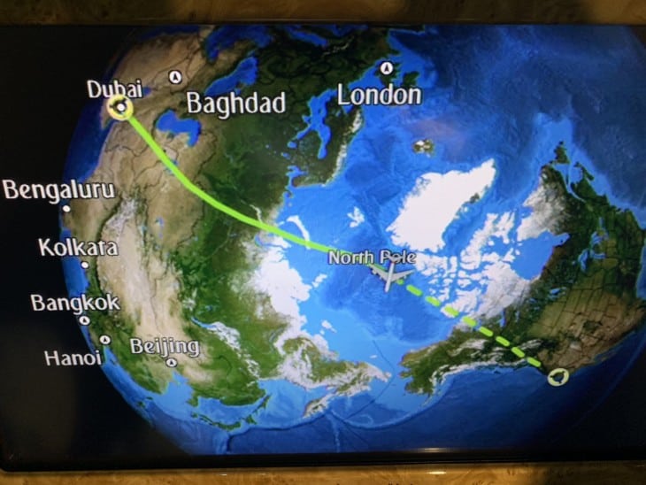 For the A380 flight from Dubai to San Francisco Emirates flew directly over the North Pole