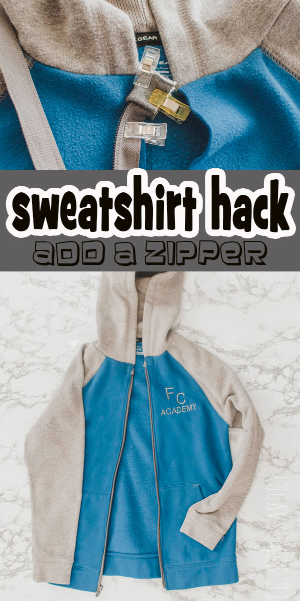 Sewing hack to thread the zipper in a felt jacket with a hood. Add a zipper to this hoodie tutorial from Life Sew Savory