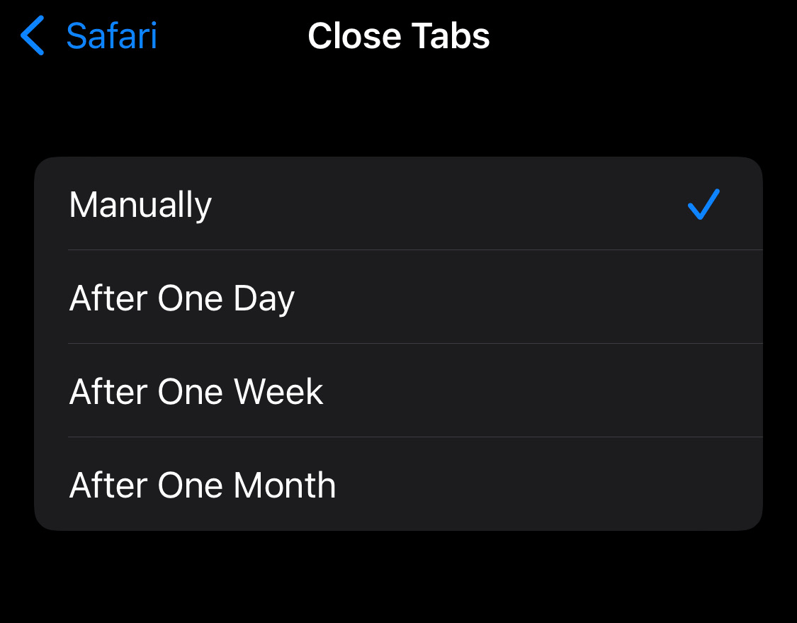 Manually close tabs in Safari browser settings on iPhone