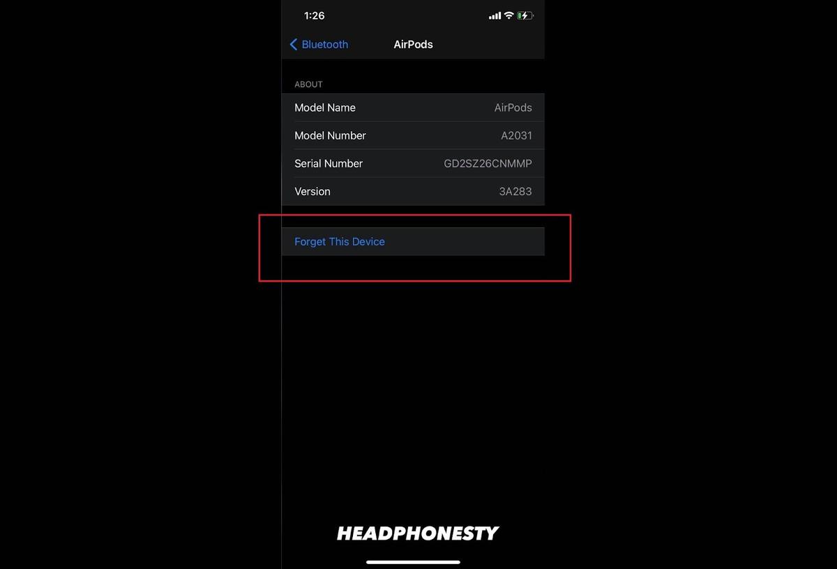 Forget This Device in iPhone Bluetooth Settings