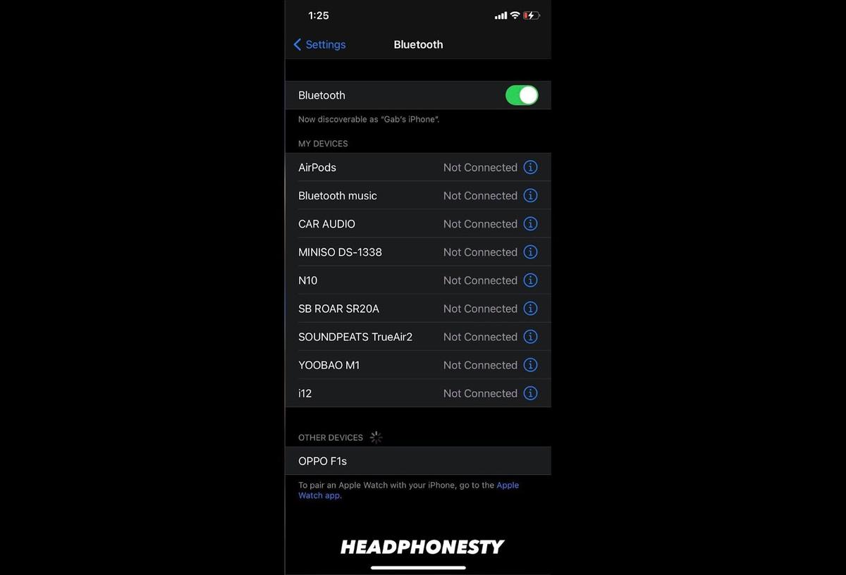 iPhone Bluetooth Settings