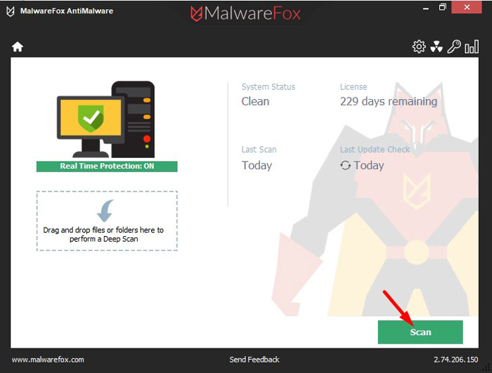 Start a scan with MalwareFox