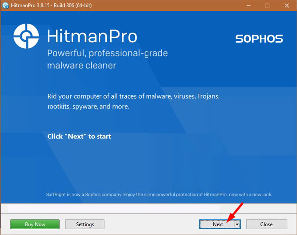 Click Next to install HitmanPro