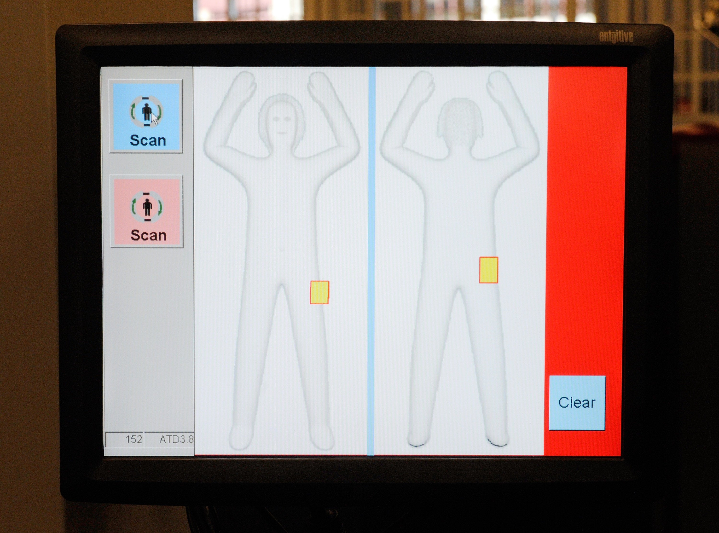 The body scanner forwards the images to TSA agents if the traveler activates the scanner. This is the image TSA agents use to identify the area that needs additional screening (Photo by Ethan Miller / Getty Images)