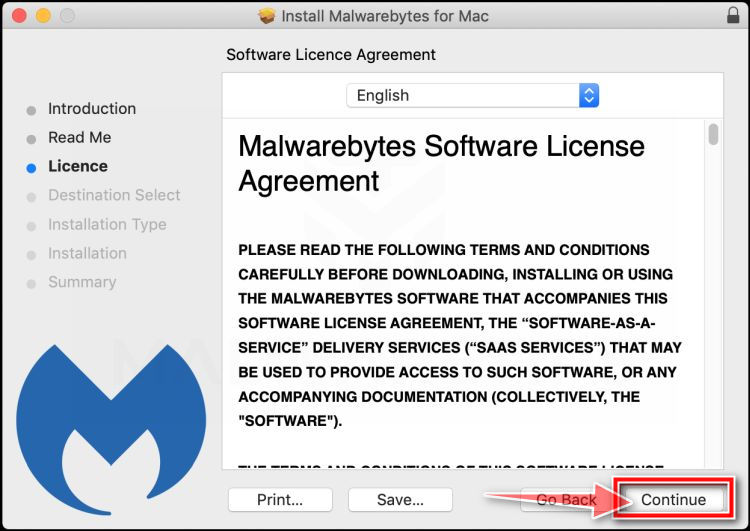 Click Continue again to install Malwarebytes for Mac for Mac