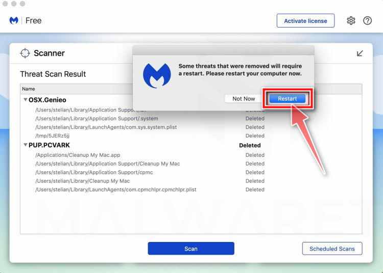 Malwarebytes For Mac requires a restart of the computer