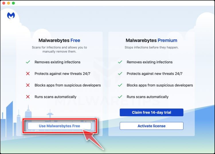 Click Use Malwarebytes Free Mac