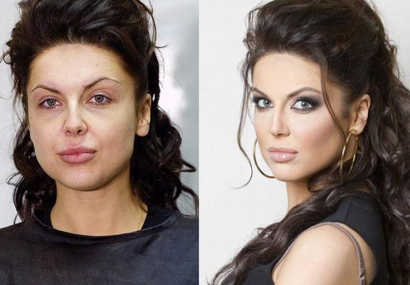 White skin before and after makeup