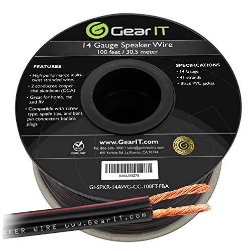 14AWG Speaker Wire, GearIT Pro Series 14 AWG Gauge Speaker Wire Cable (100 Feet / 30.48 Meters) Great Use for Home Theater Speakers and Car Speakers Black