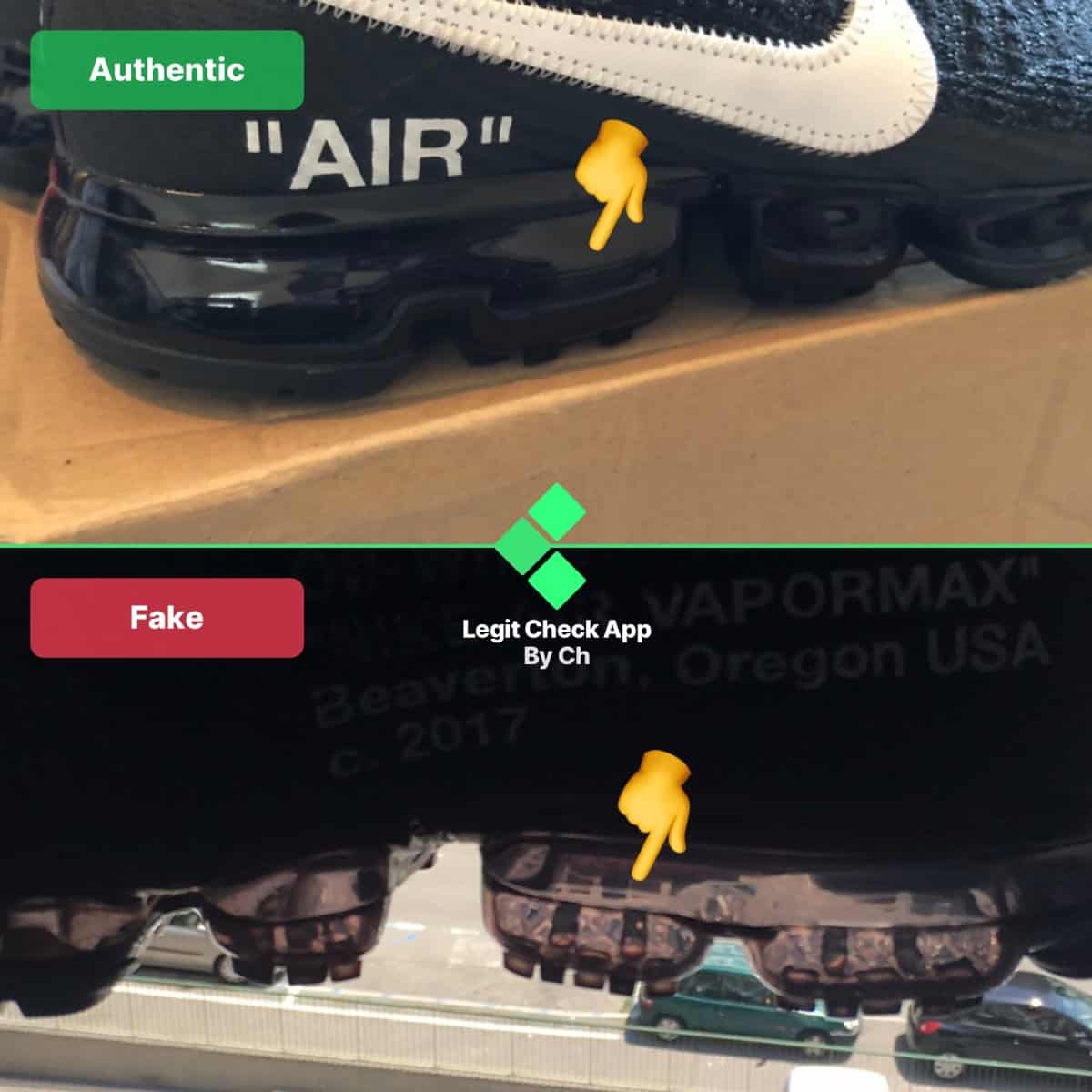 fake and real Ow vapormax soles