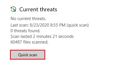 Windows scans for viruses quickly