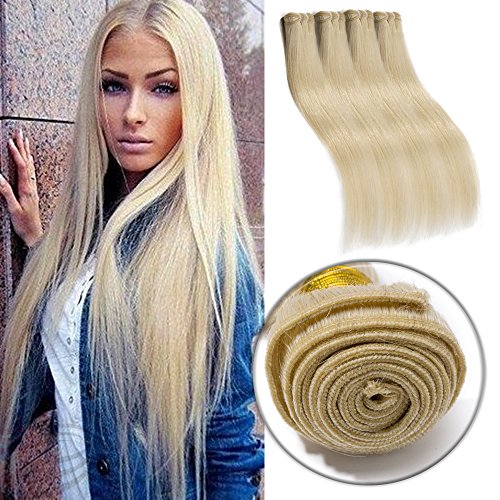 # 60 Platinum Blonde human hair 3 bundles 300g Unprocessed straight Brazilian human hair Sewing in women's extensions Weaving wavy curly hair 20"