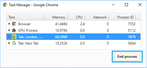 End the process in Chrome's Task Manager