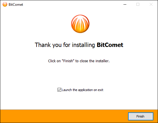 Click Finish to exit the Bitcomet Setup Wizard