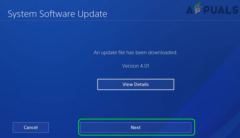 8. Click Next if an Update of PS4 is Available