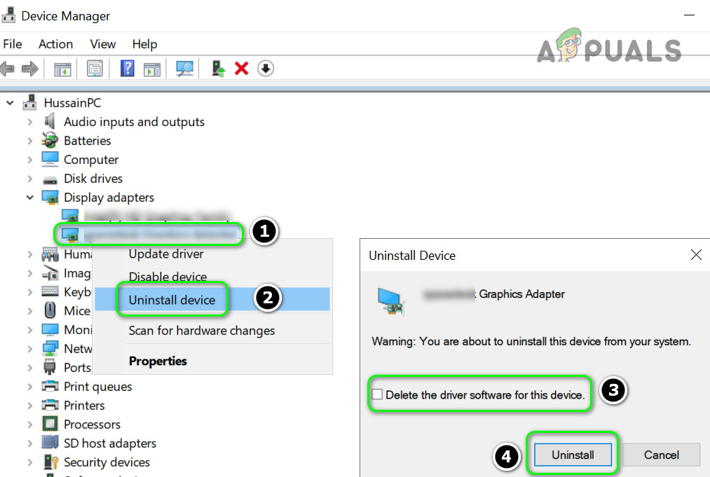 18. Check the Option of Delete the Driver Software for This Device for the Display Adapter and Click on Uninstall