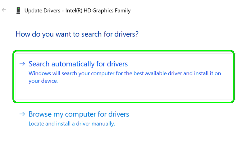 2. Search Automatically for Update Graphics Driver