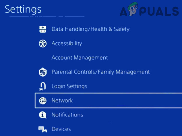 8. Open Network in the Settings of PS4