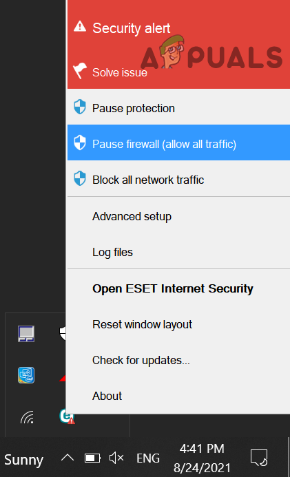 5. Pause Eset Firewall of Your System 2
