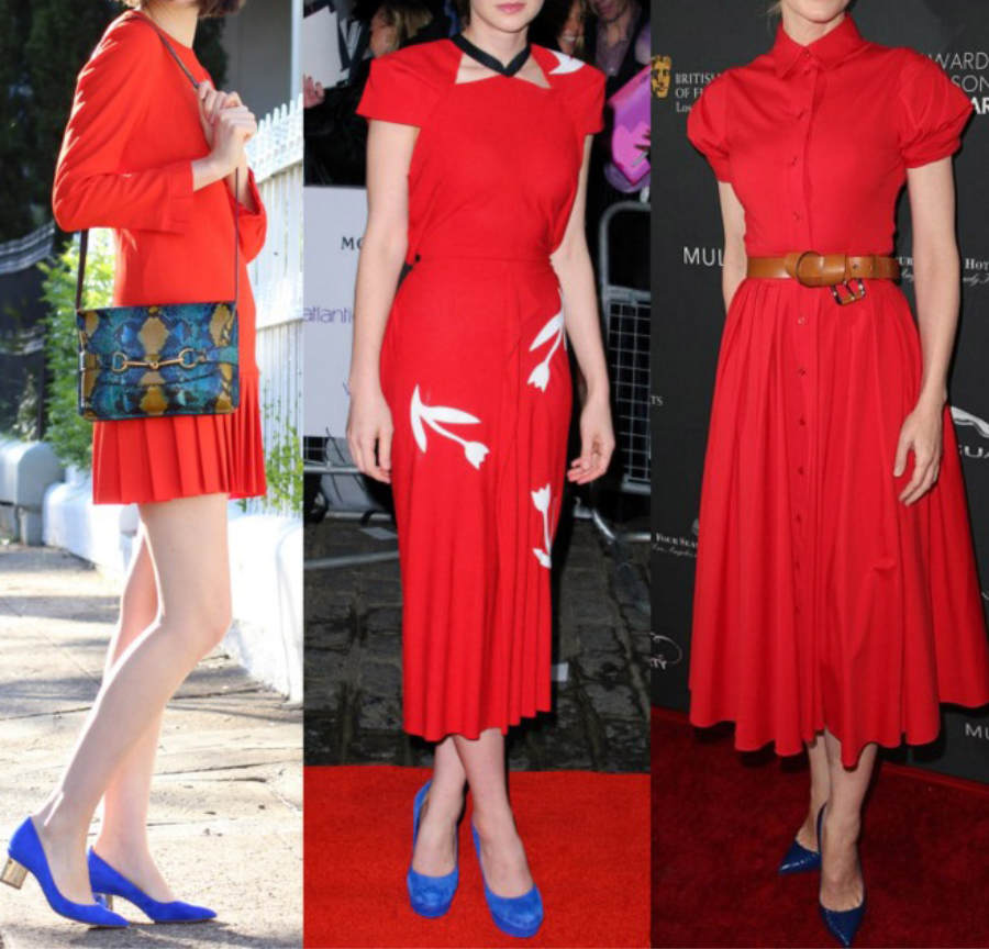Red dress with blue shoes what color shoes to wear with red dress