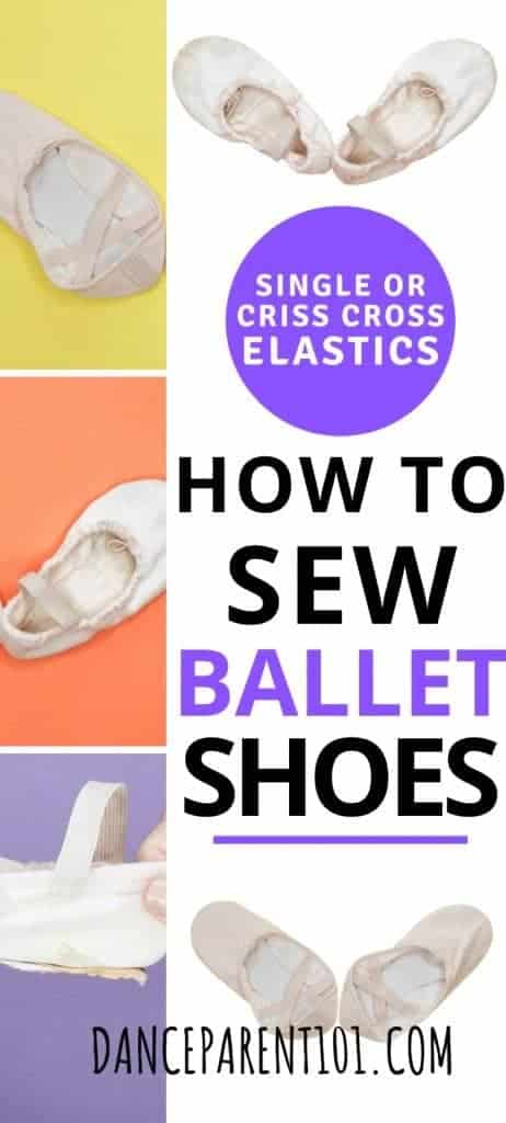 How to sew elastics on to flat ballet shoes- Criss cross or single elastics. Today many dance shoes come with elastics pre-attached so which should you choose? Single or Criss cross elastics. Choosing which ankle straps to use for your child, kids, toddlers or teens ballet slippers is important and we outline the benefits of both and have photos and instructions on how to sew the elastics onto flat ballet shoes and slippers.