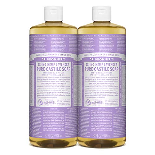 Dr. Bronner - Pure-Castile (Lavender) Liquid Soap - Made with Organic Oils, 18-in-1 Use: Face, Body, Hair, Laundry, Pets and Dish, Concentrated, Vegan, Unmodified GM, 32 Fl Oz (Pack of 2)