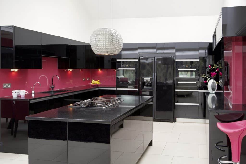 What color cabinets with black granite countertops?