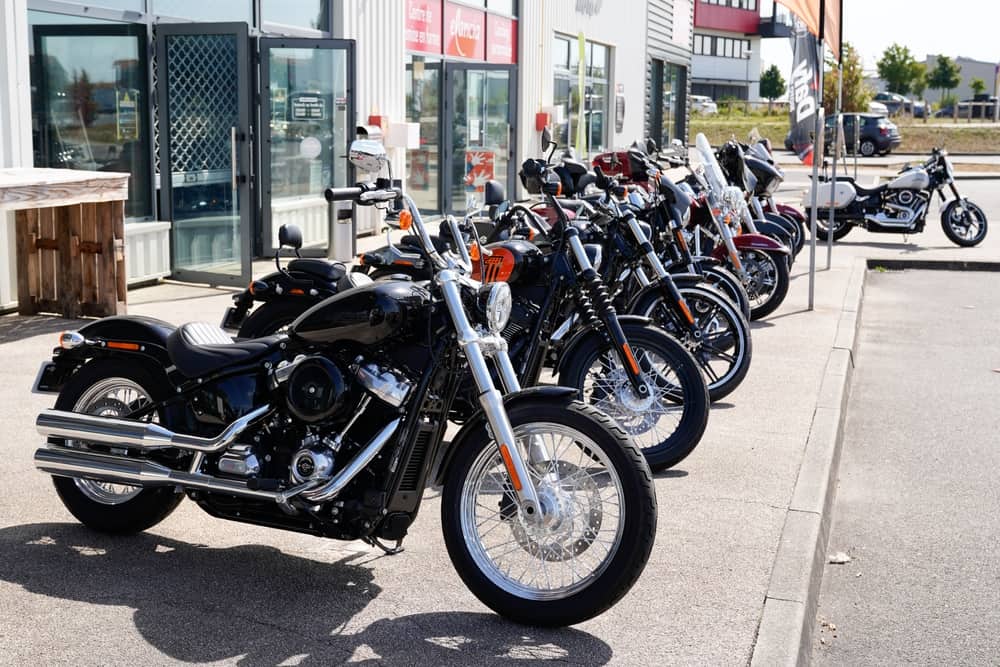 Harley Davidson motorcycle parked outdoor shop motorbike dealership store brand