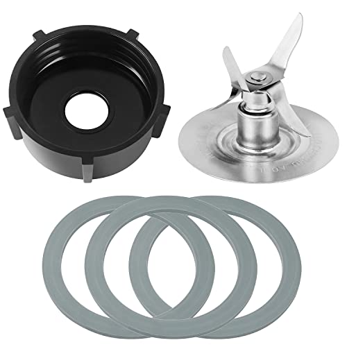 Replacement Parts Compatible with Osterizer Oster Blender Blades Assembly with 4961 Blender 4-Point Fusion Blade & 4902 Jar Bottom Cap and 3 Pcs Rubber Gasket