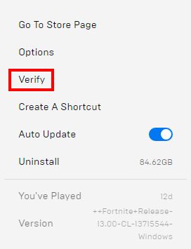 Verify your game in Epic Games Launcher