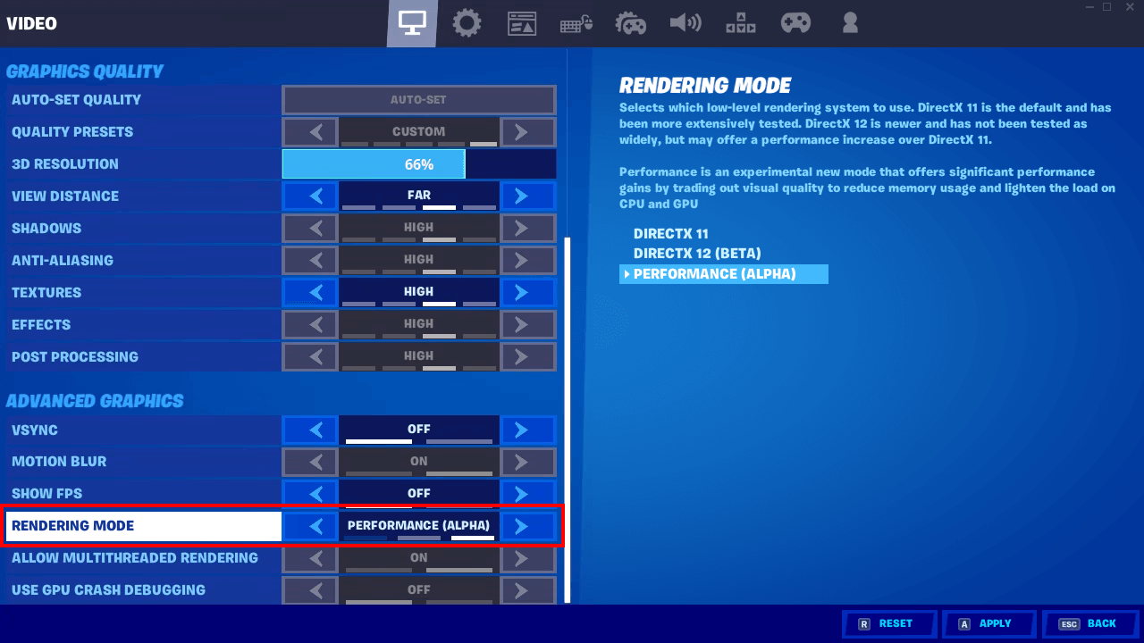 Fix low frame rate (FPS) issue in Fortnite