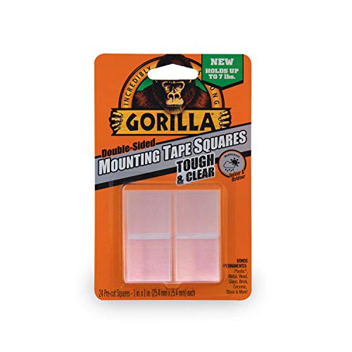Gorilla clear and hard double-sided tape mounting square, 24 1" Pre-cut Squares, Erase, (Pack of 1)