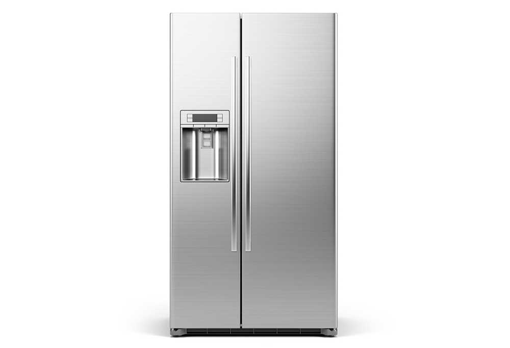 Side by Side refrigerator in stainless steel on a white background